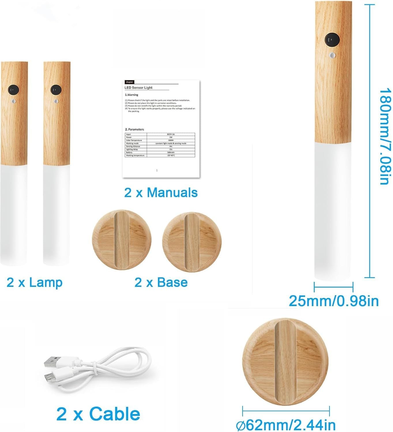 Wireless Motion Sensor LED Night Light – USB Rechargeable Wall Lamp with Magnetic Mount